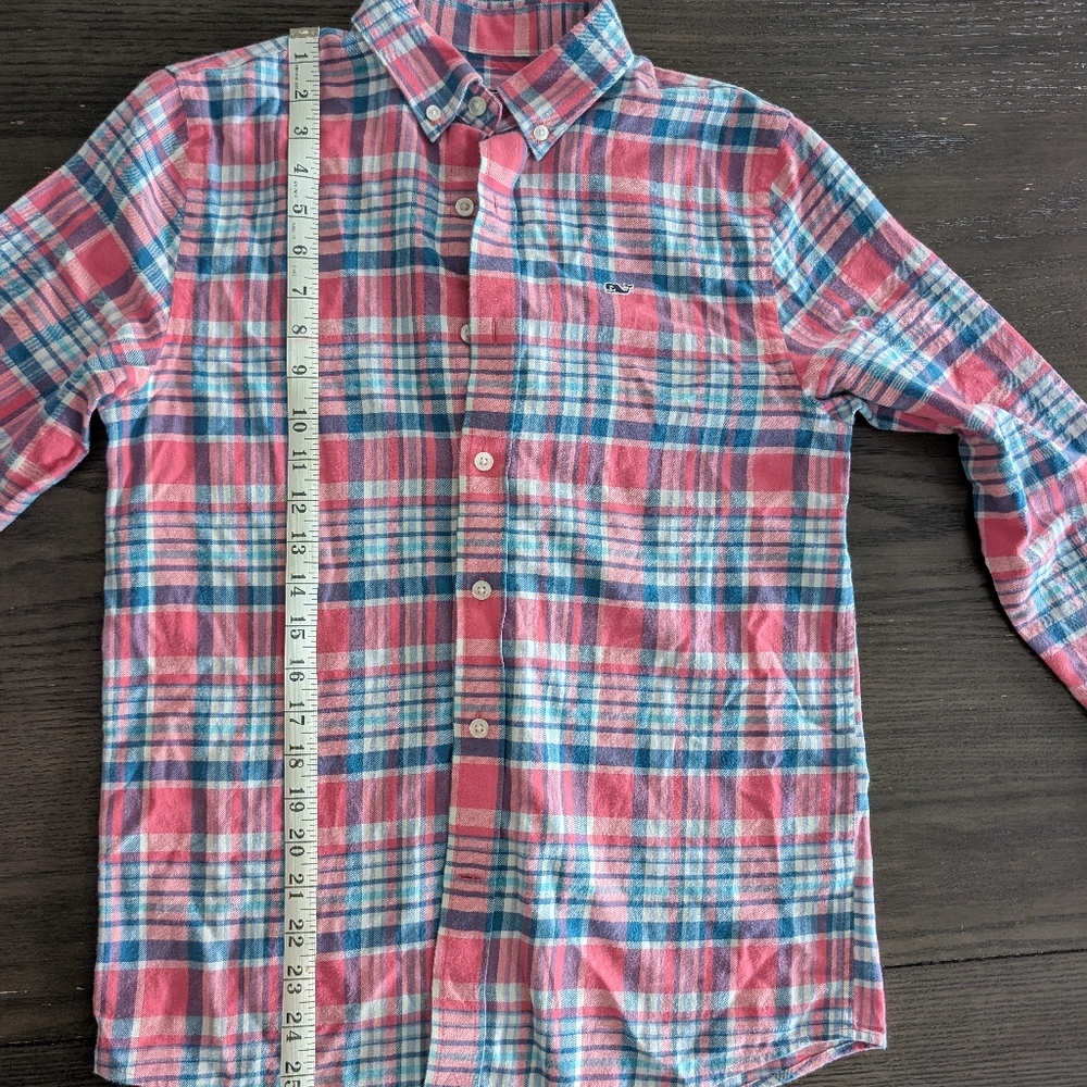 Pink and Blue Plaid Button-Up Shirt